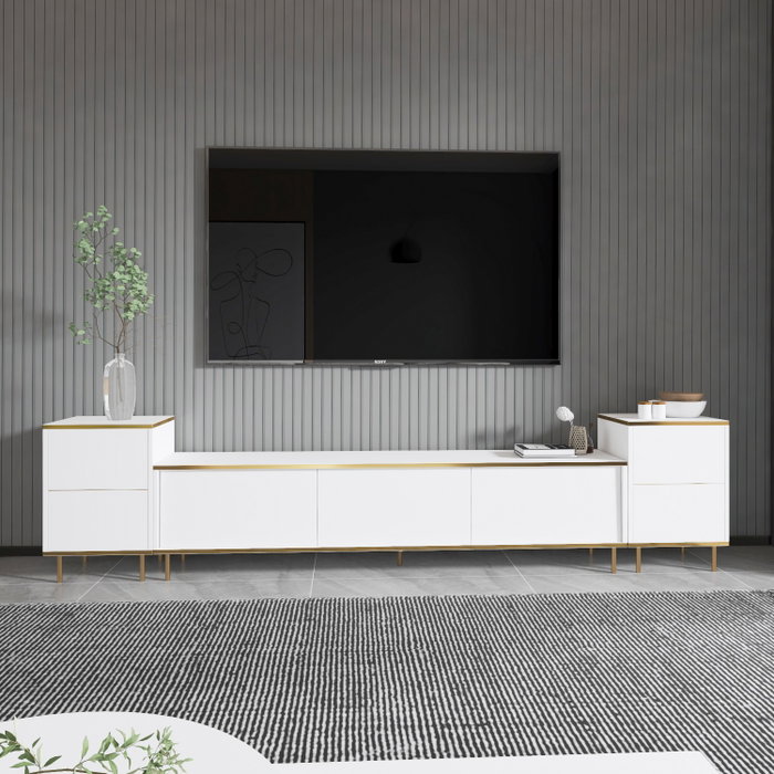 Hanah Home Mueble de TV 180 cm Blanco y Dorado con Armarios y Estantes